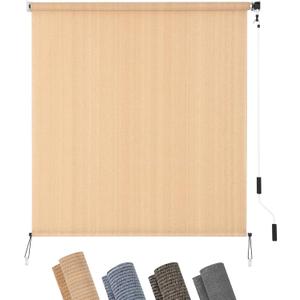 KELIXU Patio Shades Roll Up Outdoor Blind, 6' W x 6' H Cordless Sun Shade Privacy Screen with 90% UV Protection Exterior Roller Shade Cloth for Porch Pergola Backyard Windows Balcony, Walnut