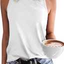 Langwyqu Womens' Crewneck Sleeveless Summer Casual Loose Fit Basic Shirts (Medium, White)