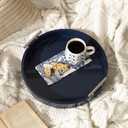 Kate And Laurel Lipton Modern Round Tray; 15.5 Diameter; Navy and Silver; Decorative Accent Tray for Storage and Display