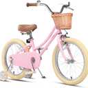 Petimini Vintage Kids Bike for Girls, 1220 Inch Classic Bicycle with Wicker Basket & Bell, High Tensile Steel Frame, Training Wheels (1218), 85% Pre-Assembled, Retro Bike for Outdoor Riding