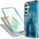 Esdot for Samsung Galaxy S24 FE Case with Built-in Screen Protector - Durable Hard PC Front Frame + Soft TPU Back Cover, Trendy Cute Designs for Women,Protective Phone Case - Agate Stone