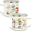 Cunhill Mushroom Enamel Mug Set 2 Pieces Back to School Teacher Gifts Kawaii Mushroom Coffee Cup Thank You Gift Enamel Camp Mug Cute Decor Tin Tumbler Travel Spring Hiking Walking Camping(White)