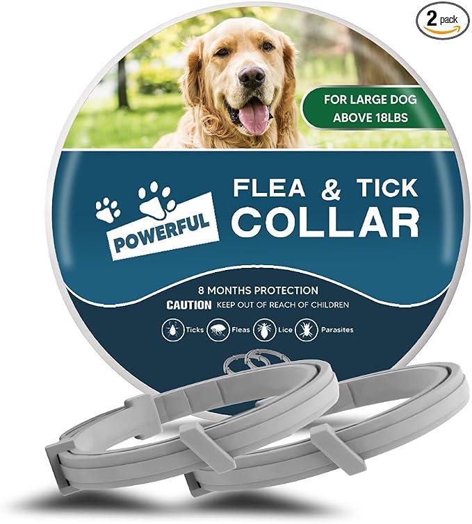 Dog Flea Collar, Flea Collars for Dogs, Natural Flea Tick Collar, 8 Months Protection, Adjustable Size, 2P