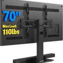 Rfiver Universal Swivel Table Top TV Stand for 37 to 65, 70 inch TVs, Height Adjustable Table Top TV Stand Mount with Tilt, Heavy Duty TV Replacement Stand with Tempered Glass Base Up to 110lbs