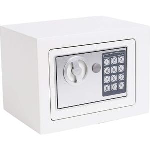Security Small Steel Safe Lock Box with Code Keypad,Key, White | Electronic Secure,9.1" W x 6.7" D x 6.7" H,Cabinet Safes,for Home Dorm Apartment Office Cash Jewelry Storage, White