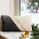 GUANGDEEN Christmas Lumbar Pillow Case, Leather Black White Decorative Throw Pillows Covers for Couch 12X20 Inch, Oblong Waterproof Modern Farmhouse Cushion Cover with Living Room and Bed