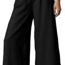 Women's Wide Leg Pants High Waist Ruffle Hem Casual Loose Cropped Trousers Solid Color Lightweight Daily Lounge, XL