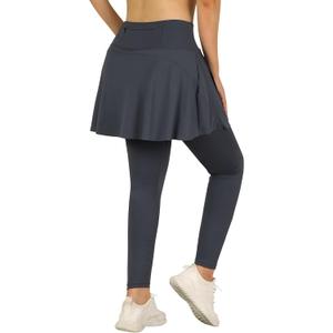 ANIVIVO Skirted Leggings for Women with Pockets, Tennis Yoga Pleated Skirt with Leggings (Small, Grey)