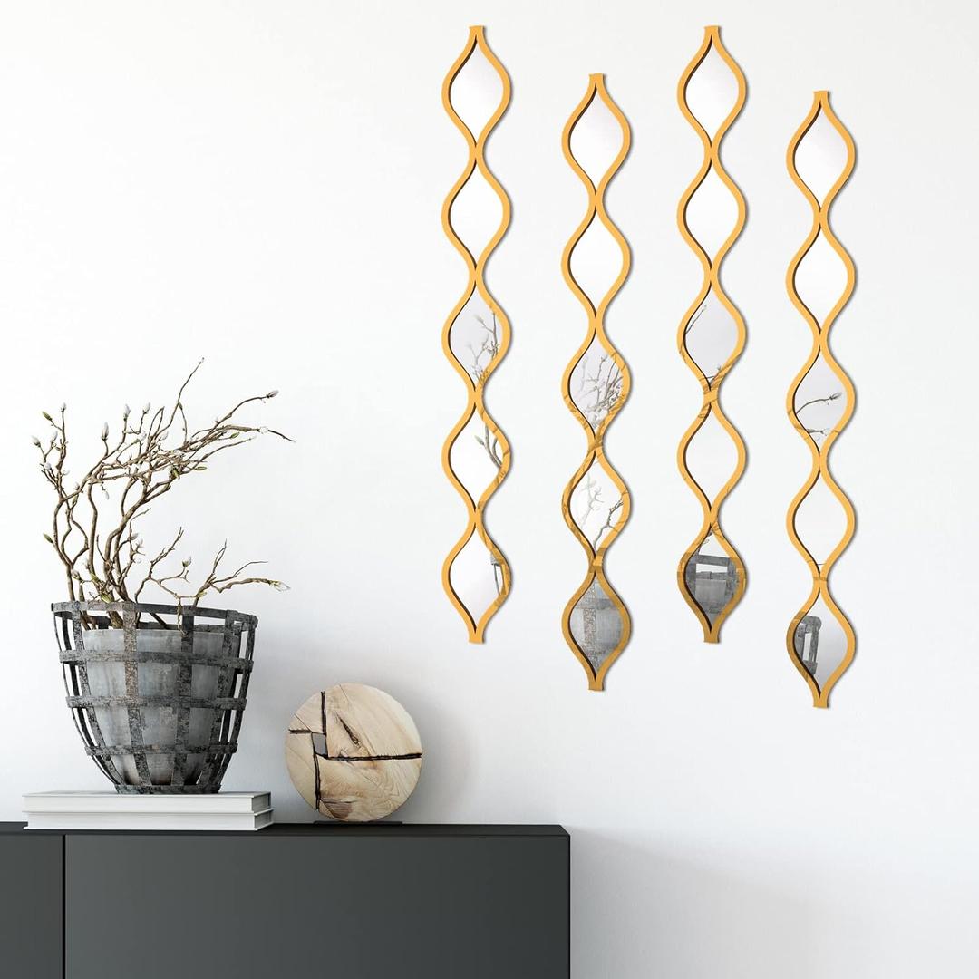 Qunclay Teardrop Mirror Wall Art Decorative Mirror Wall Decor Long Narrow Hanging Art for Apartment Living Room Bathroom Bedroom Entryway(Gold,4 Pcs)