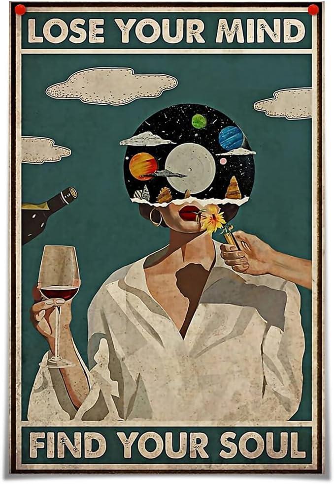 Vintage Lose Your Mind Find Your Soul Poster Mental Health Inspirational Quote Canvas Wall Art Aesthetic Posters Music Girl Print Painting Abstract Wall Decor for Bed Room Bathroom 12x16in Unframed
