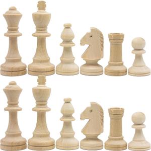 32pcs Unpainted Wood Chess Pieces Only for Board Games, Paint Your Own Chess Set, Blank Chess Sets for DIY Projects, Arts and Crafts Wooden Peg Dolls Unfinished