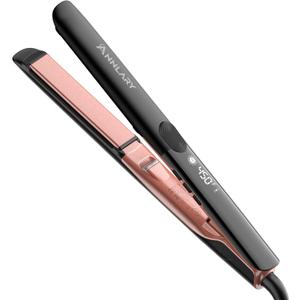 Annlary Hair Straightener 1 Inch Flat Iron and Curler 2 in 1 Titanium Ceramic Ionic Dual Voltage Straightener with Heat-Resistant Silicone, for Less Frizz, Shinier & Smoother (Black/Rose Gold)