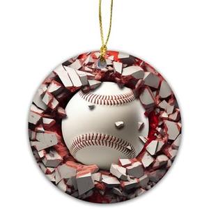 3D Sports Balls Christmas Tree Xmas Indoor Decor, Sport Gift Exchange Holiday, Baseball Break Through Ceramic Ornament