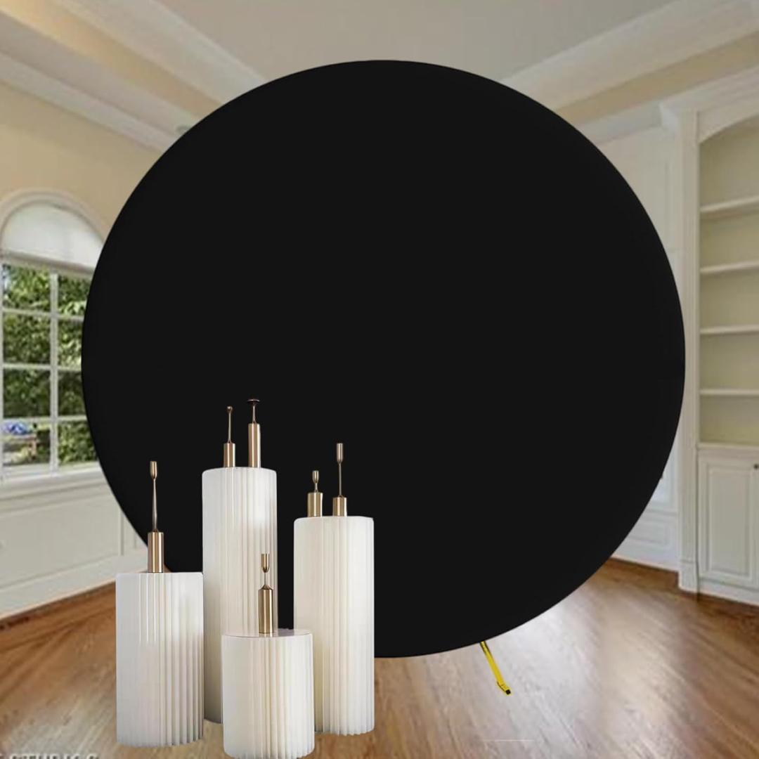 Black Round Backdrop Cover for 7.2ft Round Stand Circle Backdrop Cover for Birthday Wedding Baby Shower Black Arch Polyester Back Drop for Home Decoration