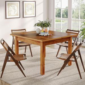 Tribesigns Wood Dining Table Farmhouse Kitchen Table for Living Room, 4-Person Square Dinner Table with Wooden Legs, Rustic Brown, Onesize