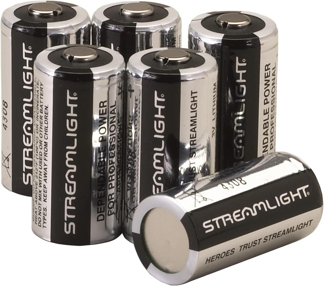 Streamlight 85180 3V CR123A Lithium Batteries, 6-Pack, Black