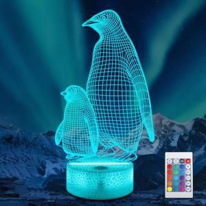 Lampeez Penguin Gift, Penguin 3D Night Light for Kids, 16 Colors Changing Illusion Lamp with Remote Control Dimmable Function 4 Flashing Mode, Kids Bedroom Decor Gifts for Boys Girls