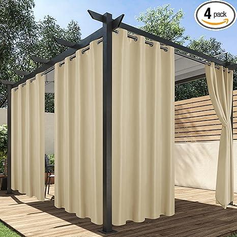 HolidayIdeas Outdoor Curtains for Patio Waterproof, 4 Panels - 54 x 84 Inch - Privacy Protection & Light Filtering Curtains Cream Grommet Outside Curtains for Porch, Gazebo, Pergola, Backyard