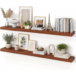 48" Walnut Floating Shelves Wood Wall Shelf, Walnut Color, Set of 1, 55" set of 1