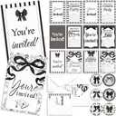 Jetec 48 Pack Black Bow Graduation Party Invitation with Stickers Coquette Bow Invitation Cards Grad Announcements Invitations High School University Masters Grad Celebration Party Supplies