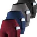 CHRLEISURE 4 Packs Spandex Yoga Shorts with Pockets for Women, High Waisted Workout Booty Shorts (5'' Black, Gray, Navy, Wine, M)