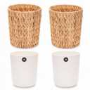 2pcs Small Wicker Trash Can with Removable PVC Liners, 3 Gallon | Bathroom Rattan Trash Can, Handwoven Narrow Waste Basket for Bedroom, Office, Toilet, 11 x 10 x 8.6 in