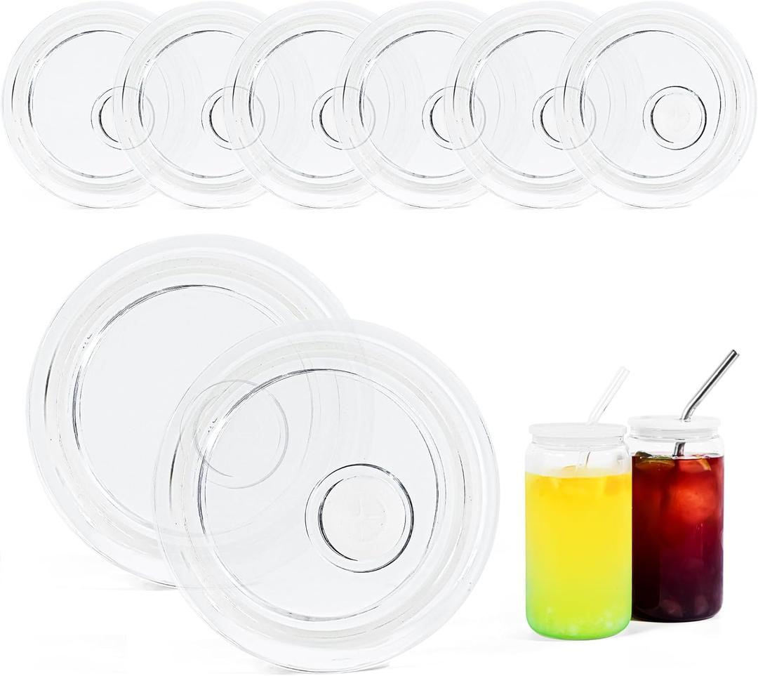 8 Pcs Acrylic Lids for 16 oz Glass Cups Plastic Tumbler Replacement Lids Spill Proof Reusable Glass Cup Lid for Beer Can Iced Coffee Cups Drinking Glasses - Crystal