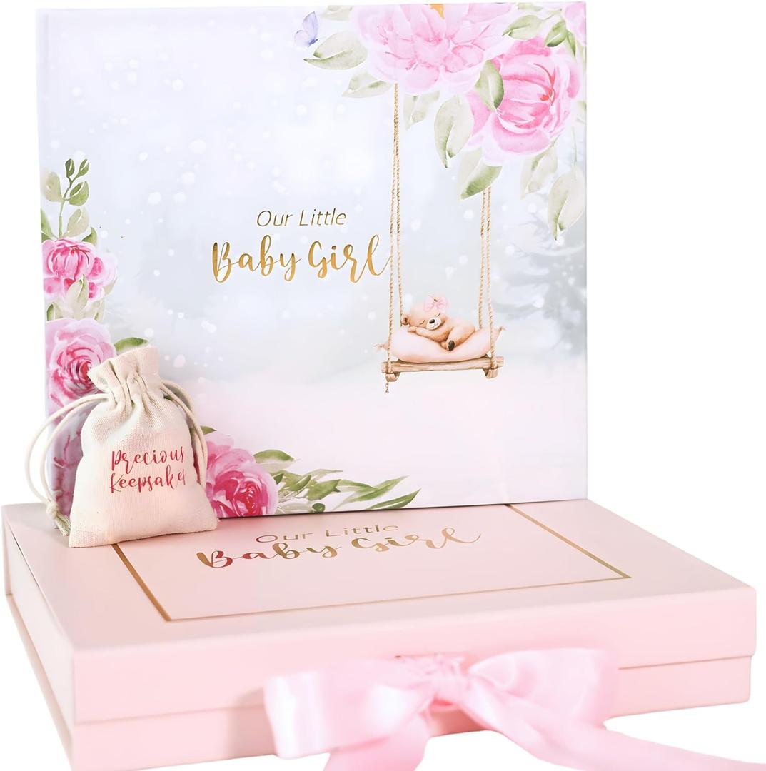 Luxury Baby Girl Memory Book Set  Keepsake Journal & Milestone Album from Pregnancy to Age 5 with Premium Gift Box, Storage Pouch & Keepsake Envelope  Baby Shower & Newborn Gift (Pink)