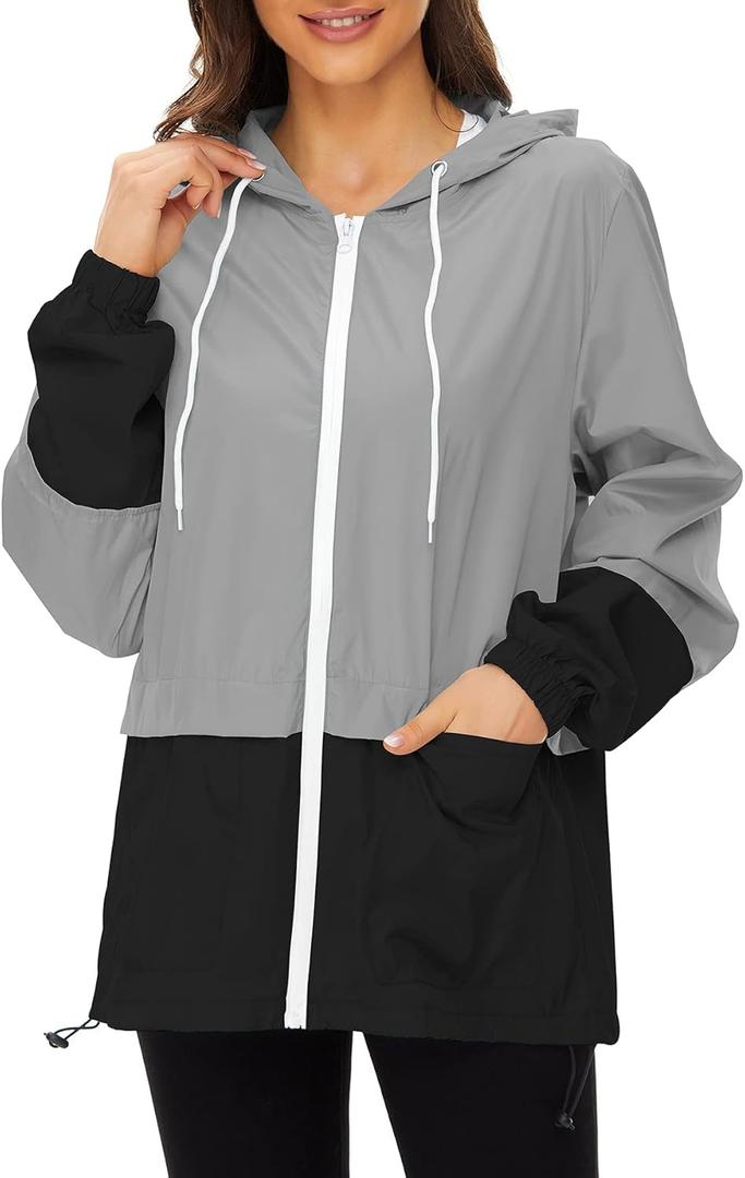 Zando Lightweight Rain Jacket Women Waterproof - Raincoat for Women Packable Rain coat Hooded Windbreaker for Travel Outdoor (3X-Large)