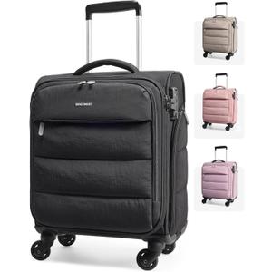 BAGSMART Underseat Carry on Luggage with Wheels, Soft Small Travel Luggage with PVC Wet/Dry Pockets, Lightweight Soft Personal Item Suitcase for Short Trip, Black, 16-inch