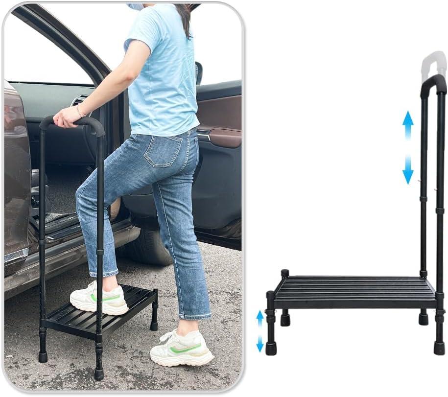 Medical Step Stool with Handle SUV Car Elderly Handicap Steps for RV Mobile Home with Handrail for Adults Seniors Bariatric Metal Stepping Stool Safety Step Assist Adjustable 300lb Foot Stool