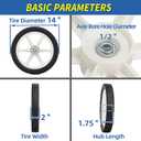 GICOOL 14 x 2'' Rubber Tire and Plastic Spoke Wheel, 1.75" Offset Hub Length, 1/2" Axle Bore, for Lawn Mower Trolley Dolly Wheel Replacement, 2 Pack