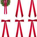 6 Pcs Extra Large 28x12 Inch Red Velvet Bows Vintage Christmas Tree Topper & Wreath Decor for Indoor/Outdoor, Heavy Duty Xmas Ornaments (Red,12 x 28 Inch)