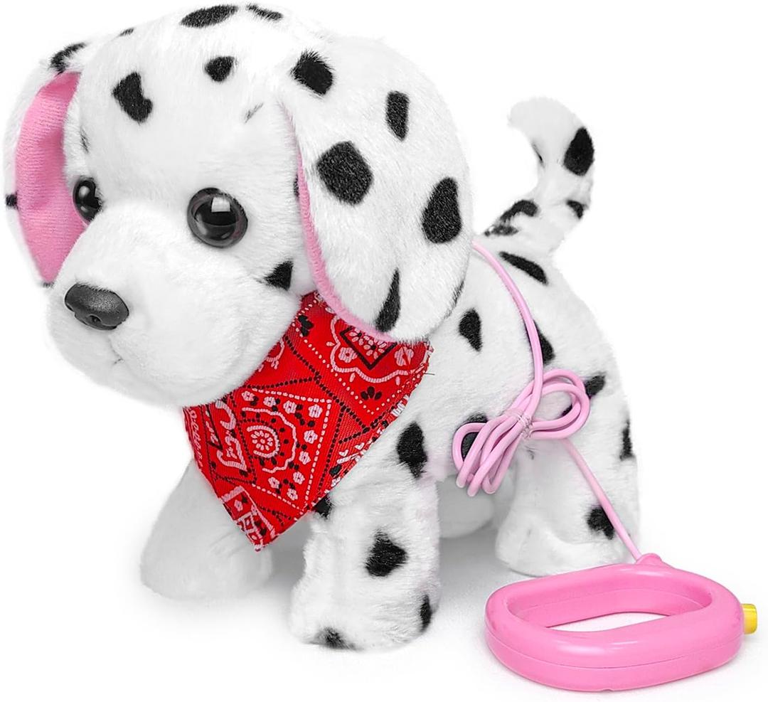 YH YUHUNG Interactive Dalmatian Walking Dog Toy with Leash Remote Dog Toy for Kids, Plush Puppy That Walks, Barks & Wags, Electrnoic Pets Soft Interactive Stuffed Animal, Battery Powered Puppy, 3+