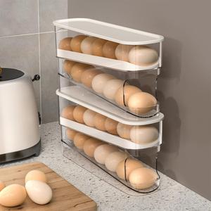 WACOI Auto Rolling Fridge Egg Organizer, Space Saving Eggs Dispenser for Refrigerator Storager with Lid,Egg Holder for Fridge 2 Pack (Transparent)