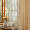 TUDECO Sheer Beige Curtains 72 Inch Length 2 Panels - French Country Vintage Lace Curtains with Flower Bird Pattern and Ruffle Edges, Rod Pocket Privacy Drapes for Dining Room Doorway, 59 x 72 Inch