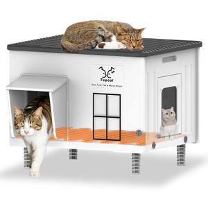 Indestructible Heated Cat House for Outside, Large Heated Outdoor Cat House 100% Weatherproof with Escape Door, Outdoor Cat Shelter for Multiple Cats Feral Stray Kitty, 21.7"x17"x17.5"