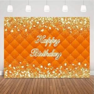 5x3ft Happy Birthday Theme Background Adult Gold Glitter and Sliver Diamonds Backdrop Women Orange Headboard Party Decorations Props