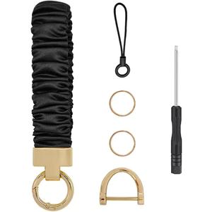 2 x Keychain Wristlet, Stretchy Key Chain for Car Keys with D ring, Cute Scrunchie Wrist Bracelet, Fashion Key Holder for Women Men Girl Teens Teacher, Black