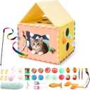 34Pcs Feather Wand Catnip Toy Set, Kitten Toys with Soft Pillow and Chew Rope, Interactive Cat Toys for Indoor Cats, Cat Play Set with Springs Balls and Bells