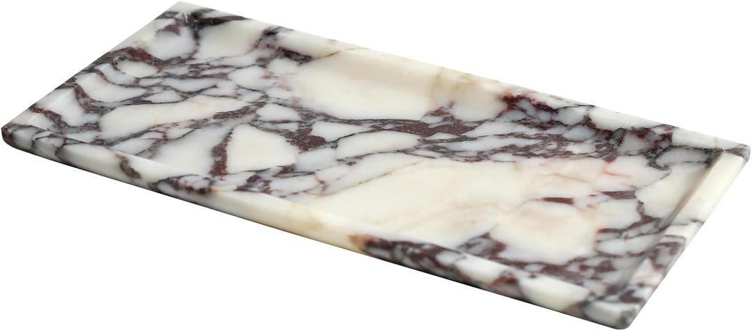 Natural Marble Tray, Coffee Table, Food, Fruit, Paper Cup, Cake Display, Coffee bar, Family Gatherings, Seasonal Holiday Decoration Tray(Viola-rectangle-11 x5 x0.7)