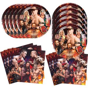 40Pcs Wrestling Party Supplies include 20 plates, 20 napkins for Wrestling birthday party decoration