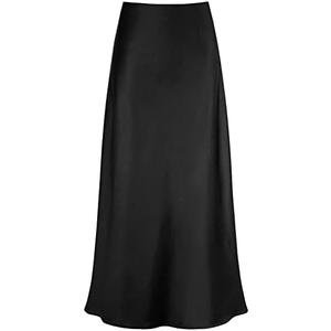 Outoshe Women's Satin High Waisted Maxi Skirts Hidden Elasticized Waistband A Line Long Skirt, M