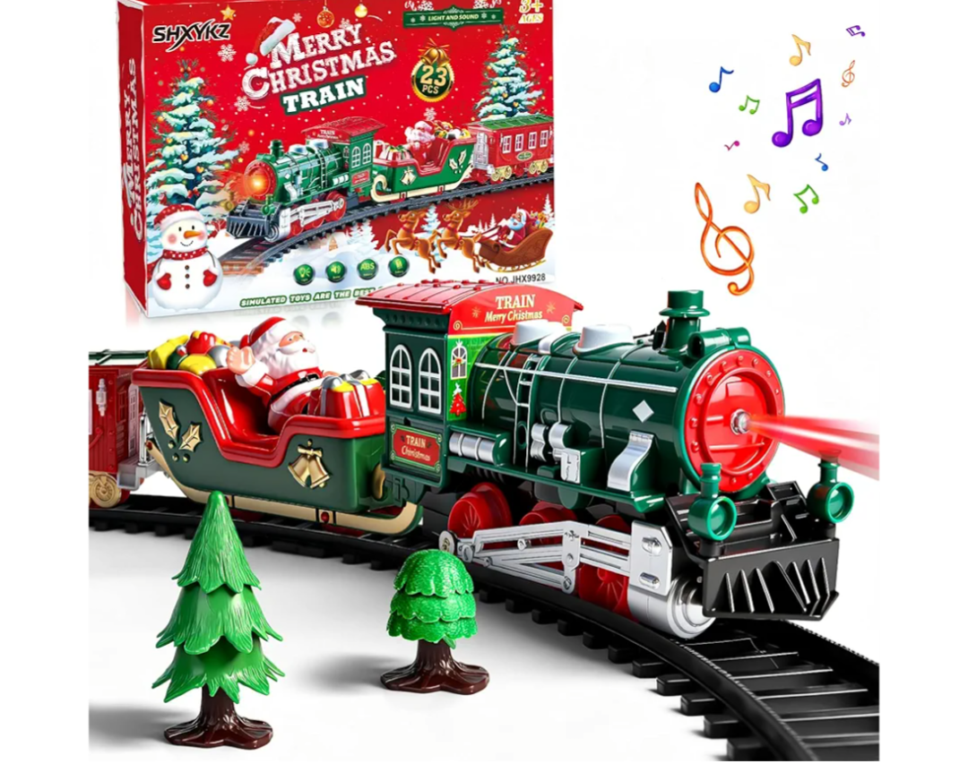 Train Set for Toddlers Christmas Tree, Christmas Train Sets for Around The Tree, Train Set with Sound and Lights, Toddler Model Trains for 3 4 5 6 7 8+ Years Old Kids Christmas Toys, Gifts