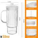 32oz Ribbed Glass Cup with Handle glass Lid and Plastic Straw, Glass Tumbler, Iced Coffee Cups Hot/Cold Drinks