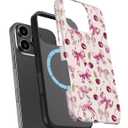 for iPhone 16 Pro Case Cute - Wireless Charging Compatible - Dual-Layer Hard Shell + Silicone Cover - Aesthetic Protective Trendy Phone Case for Women - Coquette Cherry & Bows Ribbons