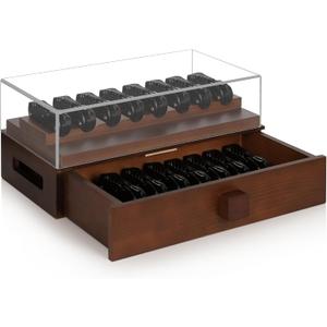 Echaprey Modern Pocket Knife Display Case with Clear Lid, 16 Knife Capacity, 2-Layer Storage, Wood & Acrylic Material, 12 x 6.7 x 5.7 Inches