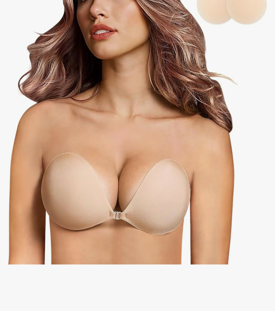 Gueensecret Adhesive Bra, Push up Strapless Self Adhesive Bra, Invisible Silicone Bra for Backless Dress C