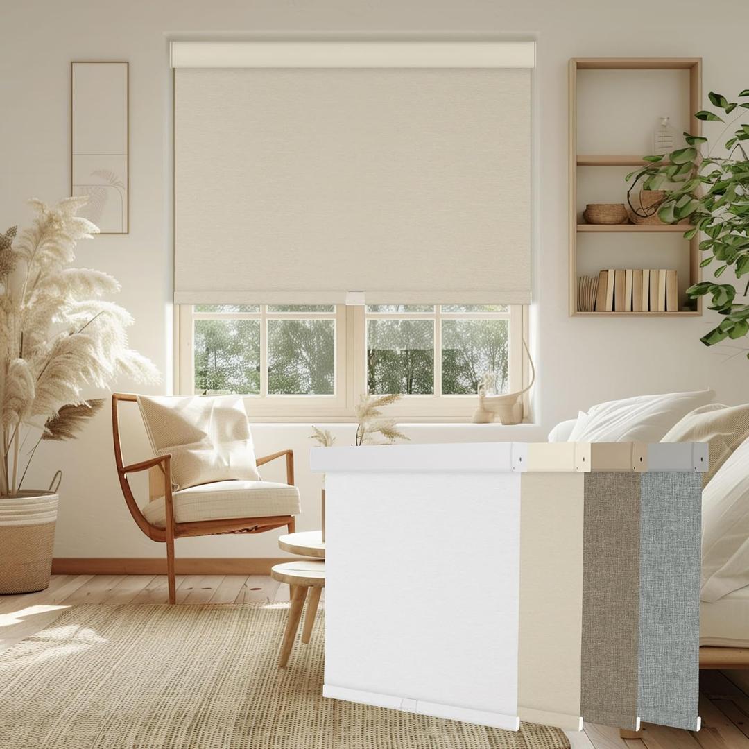 100% Blackout Shades for Indoor Windows, Custom Roller Shades for Windows Room Darkening Pull Down Blinds Privacy Shade for Home Bedroom Office Kitchen(34" W x 68" H) Beige
