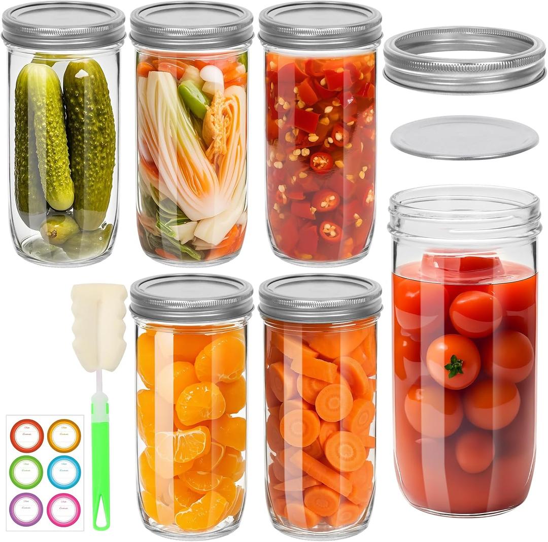 STARSIDE 24 oz Wide Mouth Mason Jars 6 Pack - Glass Canning Jars with Metal Airtight Lids and Bands for Canning, Preserving, Fermenting, Pickling, Meal Prep, Jam, Freezing, DIY Projects